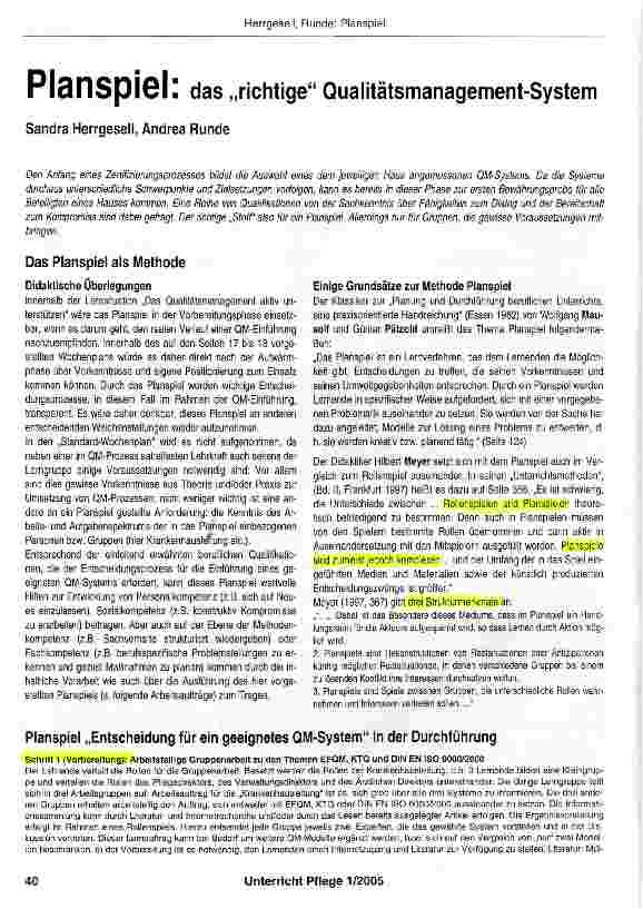 Vorschauseite 1: Planspiel: das „richtige Qualitätsmanagement-System