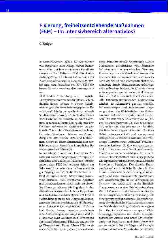Vorschauseite 1: Fixierung, freiheitsentziehende Maßnahmen (FEM) - Im Intensivbereich alternativlos?