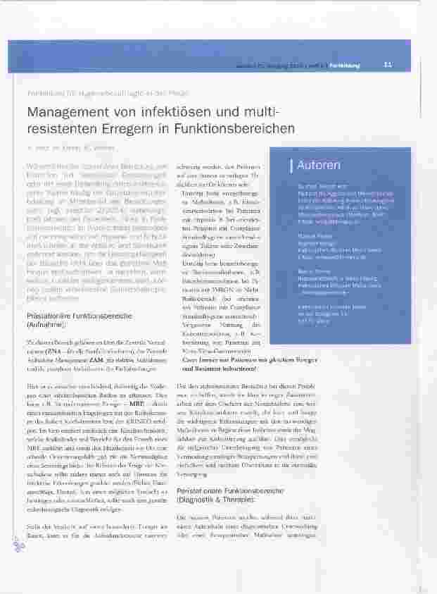 Vorschauseite 1: Management von infektiösen und multiresistenten Erregern in Funktionsbereichen