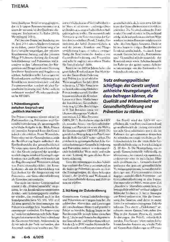 Vorschauseite 2: Präventionsgesetz: Ein wichtiger Schritt in die richtige Richtung