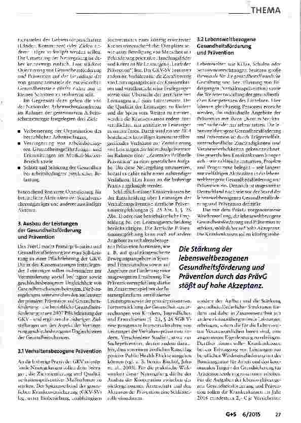 Vorschauseite 3: Präventionsgesetz: Ein wichtiger Schritt in die richtige Richtung