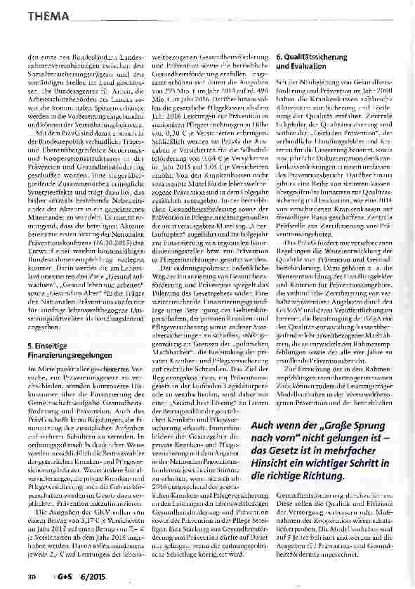 Vorschauseite 6: Präventionsgesetz: Ein wichtiger Schritt in die richtige Richtung