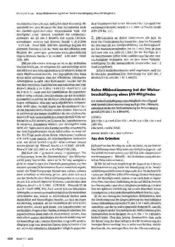 Vorschauseite 1: Keine Mitbestimmung bei der Weiter-beschäftigung eines JAV-Mitgliedes