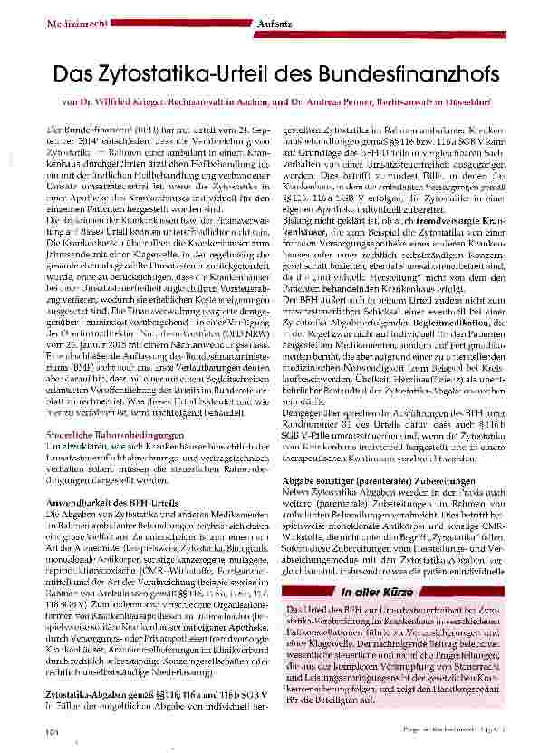 Vorschauseite 1: Das Zytostatika-Urteil des Bundesfinanzhofs