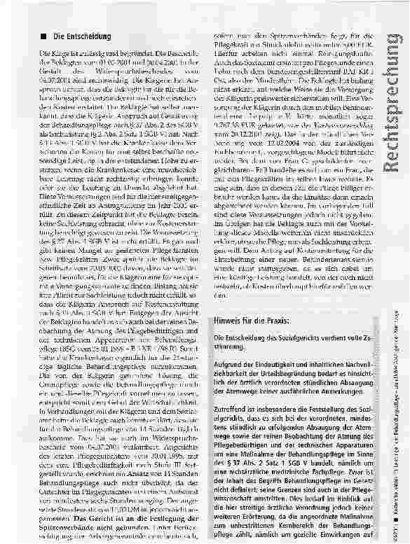 Vorschauseite 3: Kostenübernahme für Leistungen der Behandlungspflege - stündliches Absaugen der Atemwege