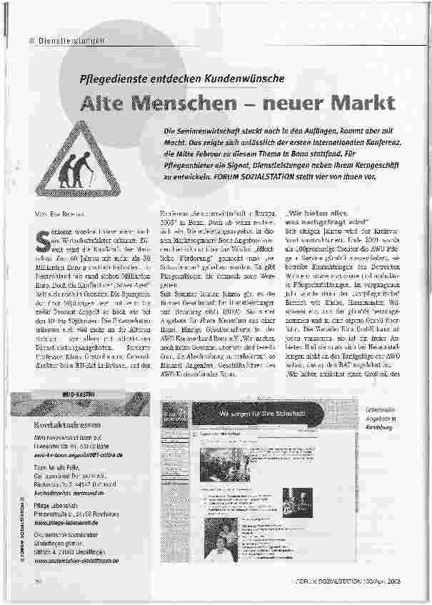 Vorschauseite 1: Alte Menschen - neuer MarktPflegedienste entdecken Kundenwünsche