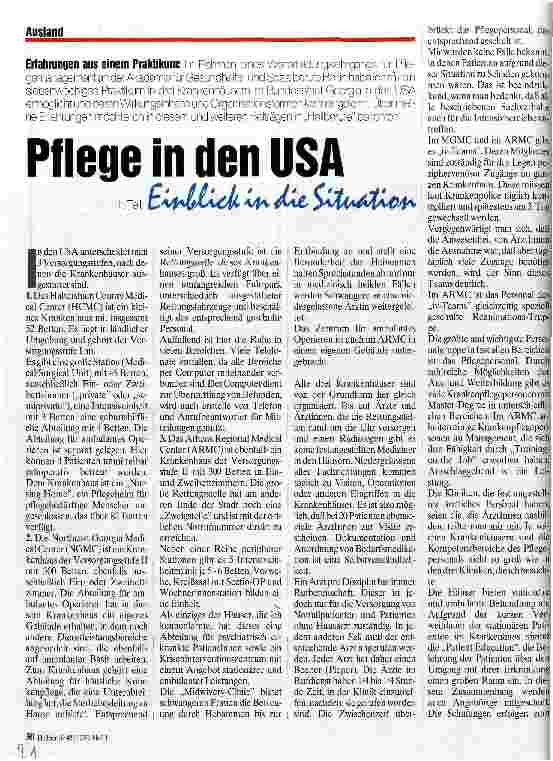 Vorschauseite 1: Pflege in den USA. Einblick in die Stituation 1.Teil Ausland