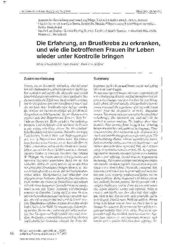 Vorschauseite 1: Die Erfahrung, an Brustkrebs zu erkranken, und wie die betroffenen Frauen ihr Leben wieder unter Kontrolle bringen