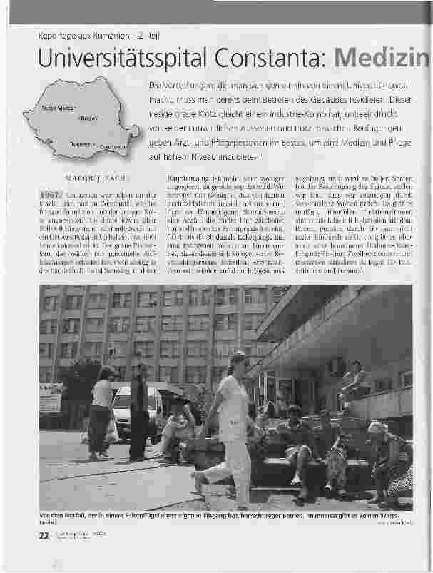 Vorschauseite 1: Reportage aus Rumänien - 2. TeilUniversitätsspital Constanta: Medizin und Pflege im Vorkriegsdekor