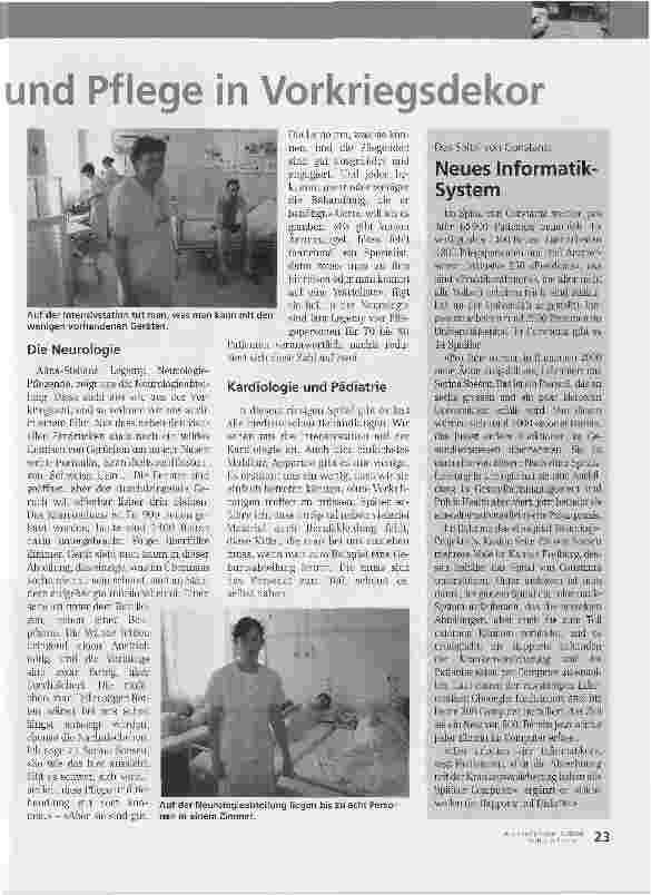 Vorschauseite 2: Reportage aus Rumänien - 2. TeilUniversitätsspital Constanta: Medizin und Pflege im Vorkriegsdekor