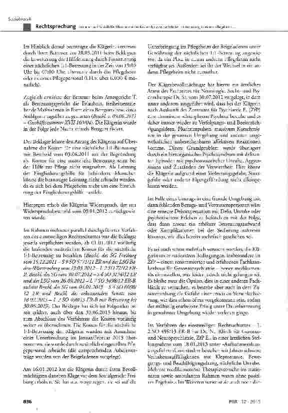 Vorschauseite 2: Anspruch auf Sozialhilfe; Übernahme der Kosten für eine nächtliche 1:1-Betreuung in einem Pflegeheim als »Hilfe für andere Verrichtungen«
