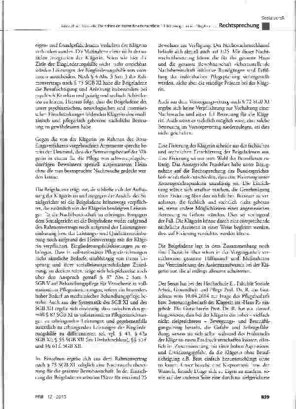 Vorschauseite 5: Anspruch auf Sozialhilfe; Übernahme der Kosten für eine nächtliche 1:1-Betreuung in einem Pflegeheim als »Hilfe für andere Verrichtungen«