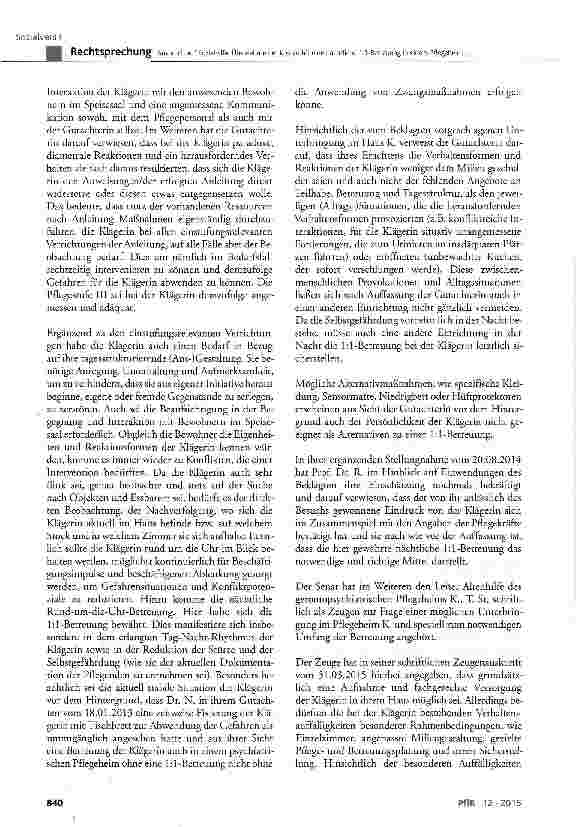 Vorschauseite 6: Anspruch auf Sozialhilfe; Übernahme der Kosten für eine nächtliche 1:1-Betreuung in einem Pflegeheim als »Hilfe für andere Verrichtungen«
