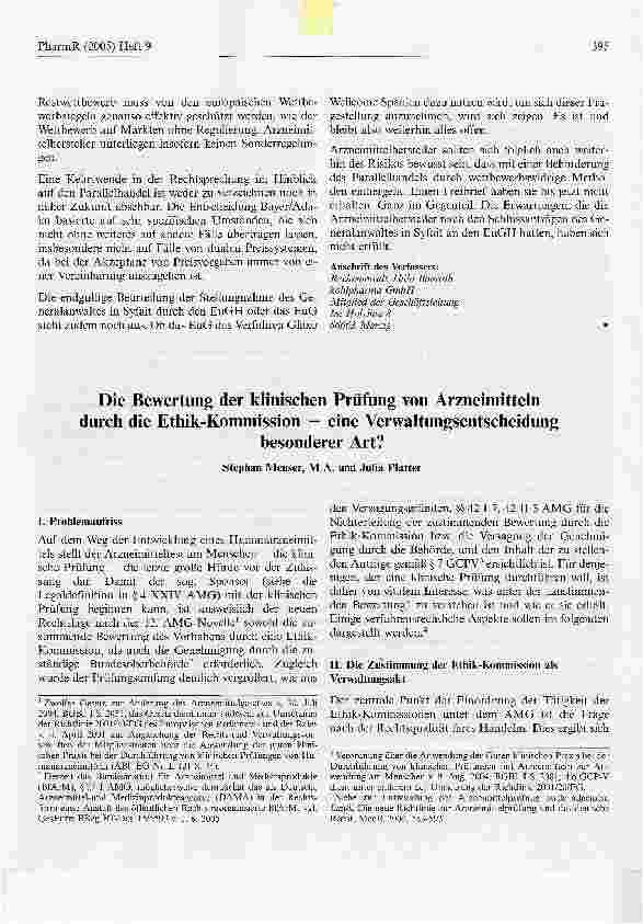 Vorschauseite 1: Die Bewertung der klinischen Prüfung von Arzneimitteln durch die Ethik-Kommission - eine Verwaltungsentscheidungbesonderer Art?