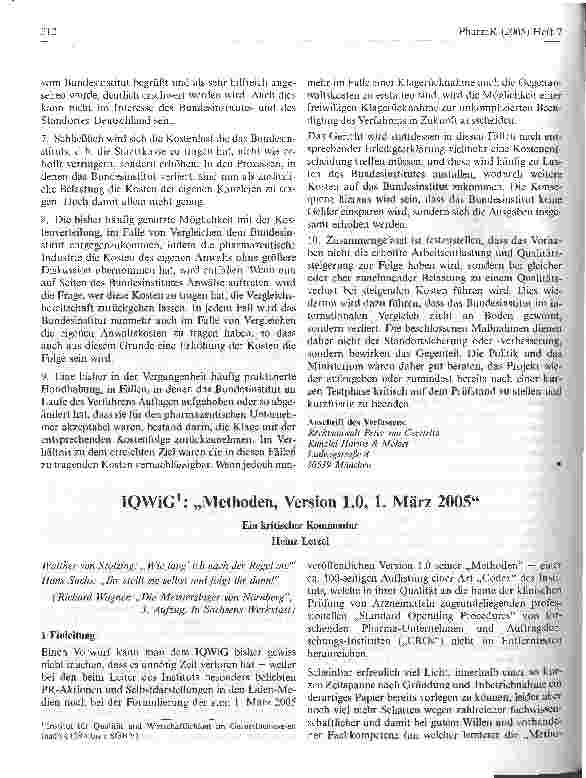 Vorschauseite 1: IQWiG: Methoden, Version 1.0, 1. März 2005