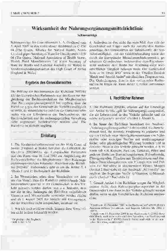 Vorschauseite 1: Wirksamkeit der Nahrungsergänzungsmittelrichtlinie