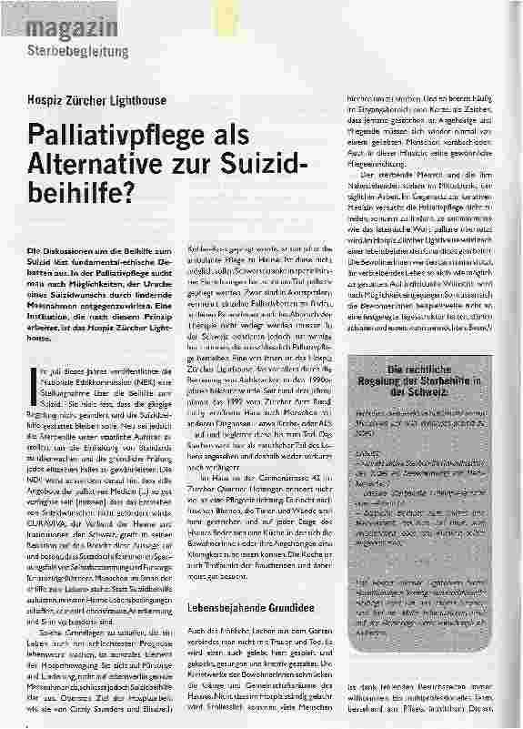 Vorschauseite 1: Palliativpflege als Alternative zur Suizid beihilfe?