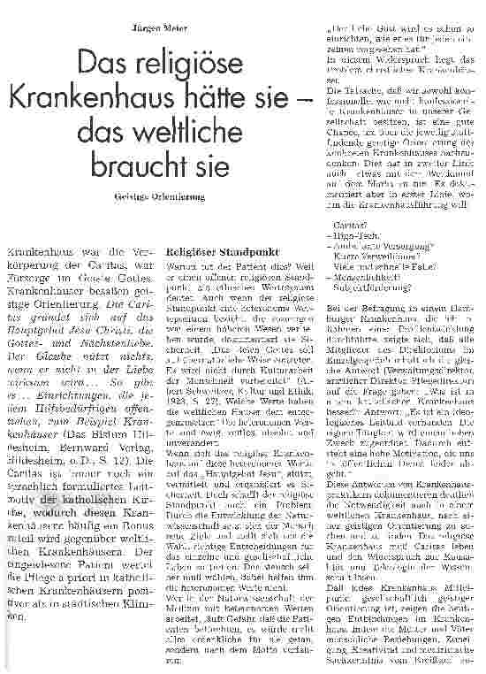 Vorschauseite 1: Das religiöse Krankenhaus hätte sie - das weltliche braucht sie Geistige Orientierung