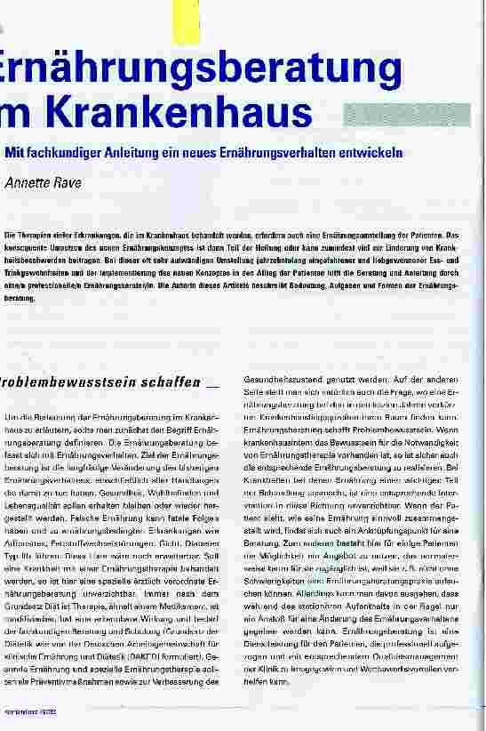 Vorschauseite 1: Ernährungsberatung im Krankenhaus