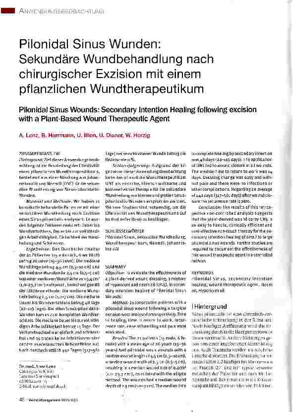 Vorschauseite 1: Pilonidal Sinus Wunden: Sekundäre Wundbehandlung nach chirurgischer Exzision mit einem pflanzlichen Wundtherapeutikum