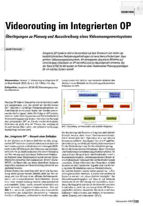 Vorschauseite 1: Videorouting im Integrierten OPÜberlegungen zu Planung und Ausschreibung eines Videomanagementsystems