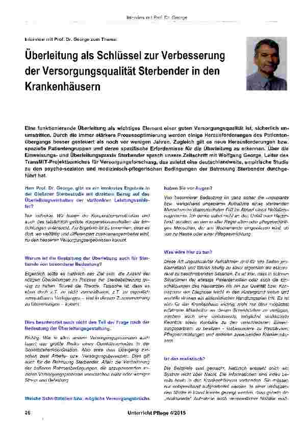 Vorschauseite 1: Überleitung als Schlüssel zur Verbesserung der Versorgungsqualität Sterbender in den Krankenhäusern