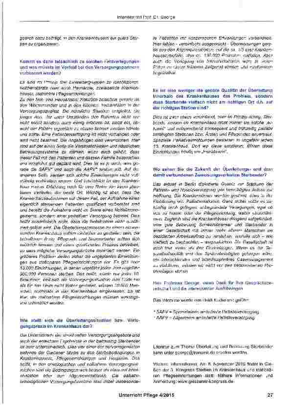 Vorschauseite 2: Überleitung als Schlüssel zur Verbesserung der Versorgungsqualität Sterbender in den Krankenhäusern