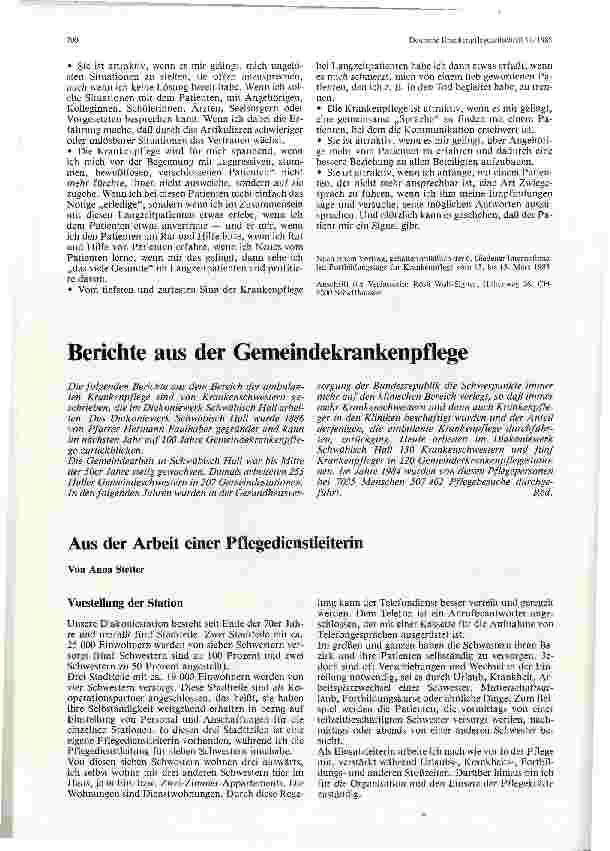 Vorschauseite 1: Berichte aus der Gemeindekrankenpflege