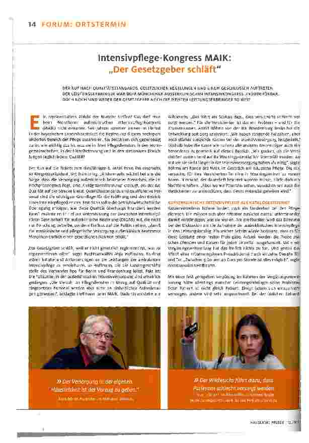 Vorschauseite 1: Intensivpflege-Kongress MAIK: „Der Gesetzgeber schläft