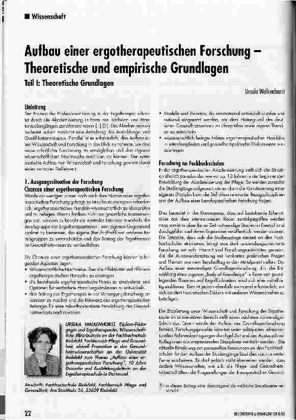 Vorschauseite 1: Aufbau einer ergotherapeutischen Forschung -Theoretische und empirische Grundlagen