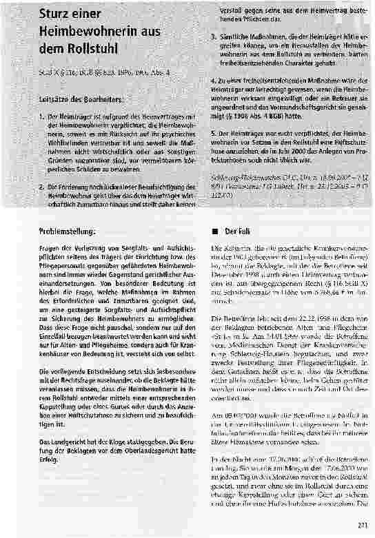 Vorschauseite 1: Sturz einer Heimbewohnerin aus dem Rollstuhl