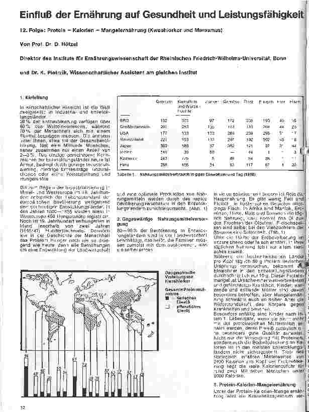 Vorschauseite 1: Einfluß der Ernährung auf Gesundheit und Leistungsfähigkeit 12. Folge: Protein - Kalorien - Mangelernährung
