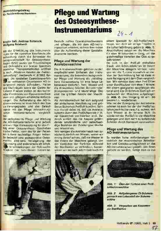 Vorschauseite 1: Pflege und Wartung des Osteosynthese-Instrumentariums