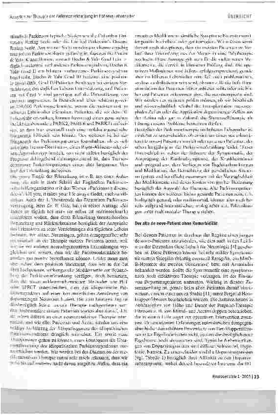 Vorschauseite 2: Aktuelles zur Therapie der Parkinsonerkrankung im höheren Lebensalter