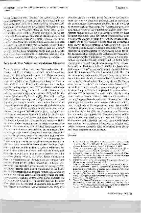 Vorschauseite 4: Aktuelles zur Therapie der Parkinsonerkrankung im höheren Lebensalter
