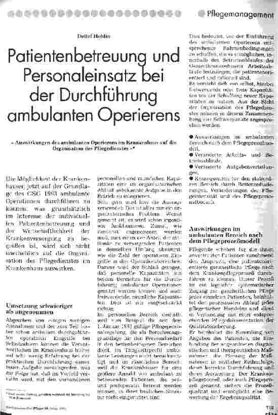 Vorschauseite 1: Patientenbetreuung und Personaleinsatz bei der Durchführung ambulanten Operierens Auswirkungen des ambulanten Operierens im Krankenhaus auf die Organisation des Pflegedienstes