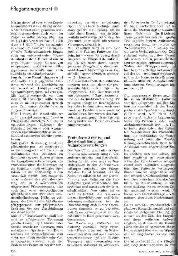 Vorschauseite 2: Patientenbetreuung und Personaleinsatz bei der Durchführung ambulanten Operierens Auswirkungen des ambulanten Operierens im Krankenhaus auf die Organisation des Pflegedienstes