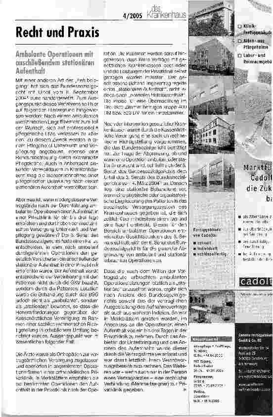 Vorschauseite 1: Recht und PraxisAmbulante Operationen mit anschließendem stationären Aufenthalt