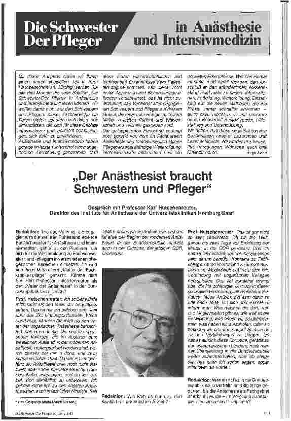 Vorschauseite 1: Der Anästhesist braucht Schwestern und Pfleger