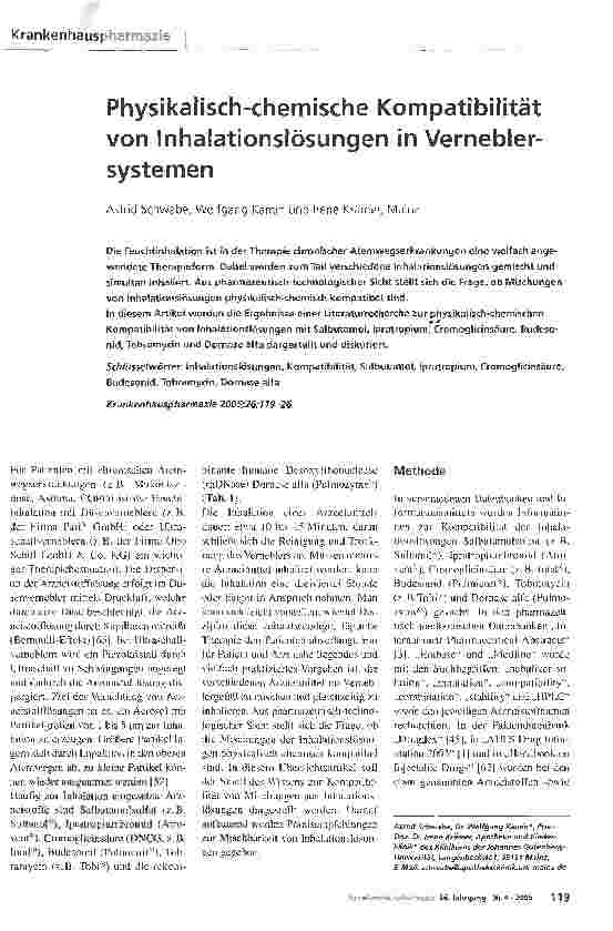 Vorschauseite 1: Physikalisch-chemische Kompatibilität von Inhalationslösungen in Verneblersystemen