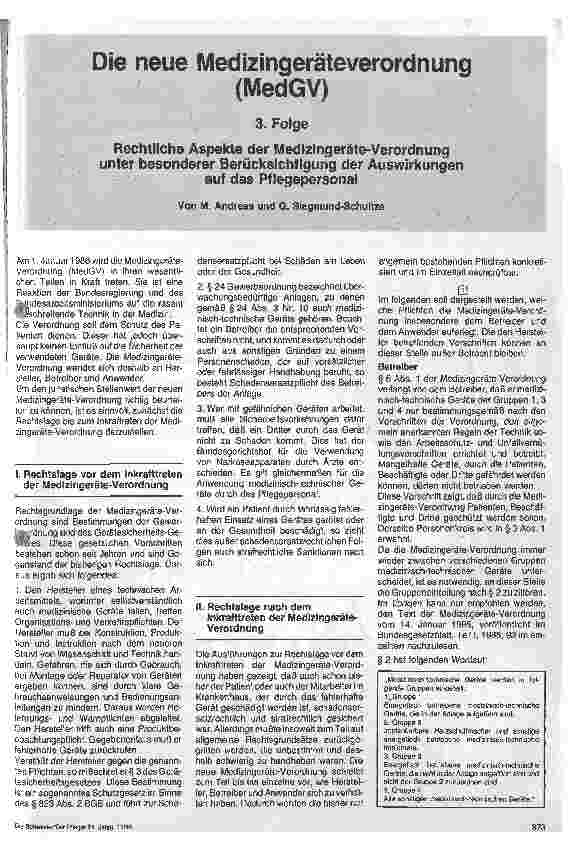 Vorschauseite 1: Die neue MedGV 3. Folge: Rechtliche Aspekte der Medizingeräteverordnung unter besonderer Berücksichtigung der Auswirkungen auf das. ..