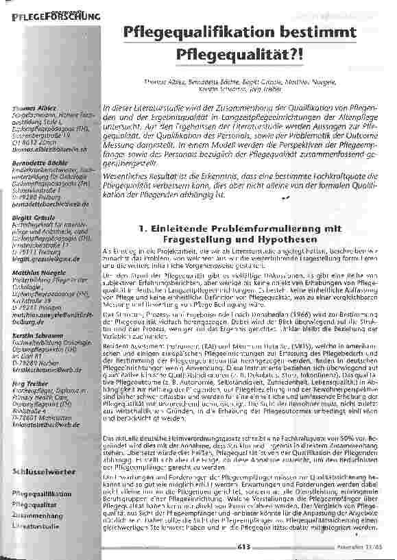 Vorschauseite 1: Pflegequalifikation bestimmt Pflegequalität?!
