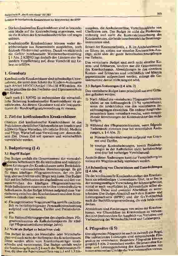 Vorschauseite 2: Leitsätze für konfessionelle Krankenhäuser zur Interpretation der BPFLV gültig ab 1.1.1986