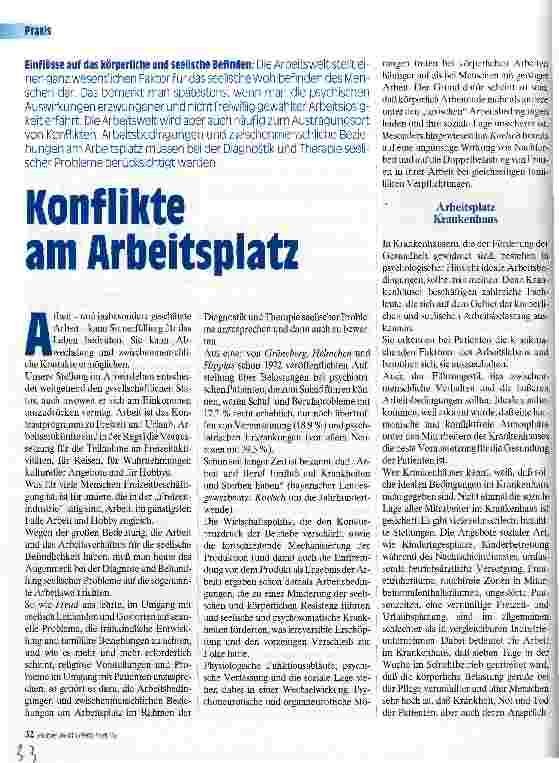 Vorschauseite 1: Konflikte am Arbeitsplatz Einflüsse auf das körperliche und seelische Befinden