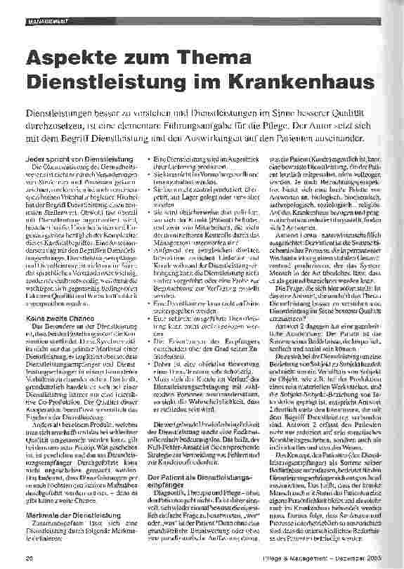 Vorschauseite 1: Aspekte zum Thema Dienstleistung im Krankenhaus