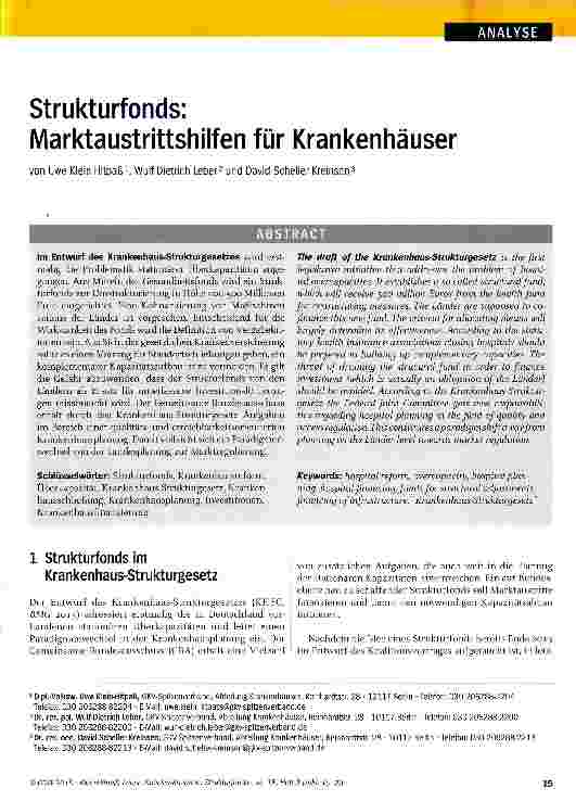 Vorschauseite 1: Strukturfonds: Marktaustrittshilfen für Krankenhäuser