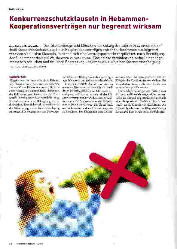 Vorschauseite 1: Konkurrenzschutzklauseln in Hebammen-Kooperationsverträgen nur begrenzt wirksam
