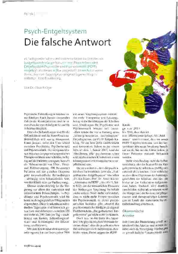 Vorschauseite 1: Psych-Entgeltsystem Die falsche Antwort