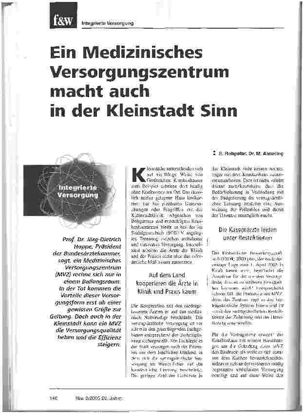 Vorschauseite 1: Ein Medizinisches Versorgungszentrum macht auchin der Kleinstadt Sinn
