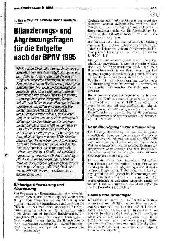 Vorschauseite 1: Bilanzierungsund Abgrenzungsfragen für die Entgelte nach der BPflV 1995